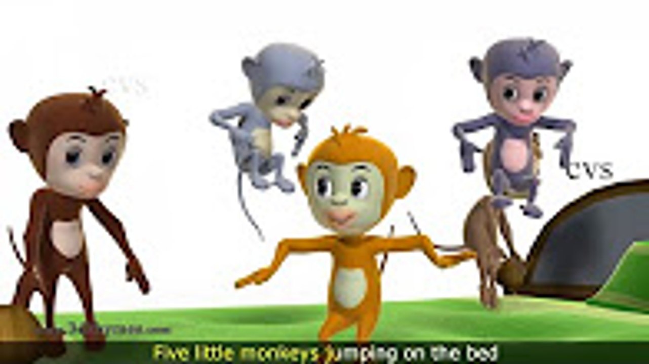 Five Little Monkeys Jumping on the Bed Nursery Rhyme - 3D Animation Rhymes for Children