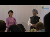 Manmohan Singh and Aung San Suu Kyi hold a press conference at the Sedona Hotel in Rangoon