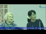 U.S. Ambassador Melanne Verveer and Aung San Suu Kyi hold a press conference at her home in Rangoon