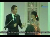 British PM David Cameron and Aung San Suu Kyi hold a press conference at her home in Rangoon.