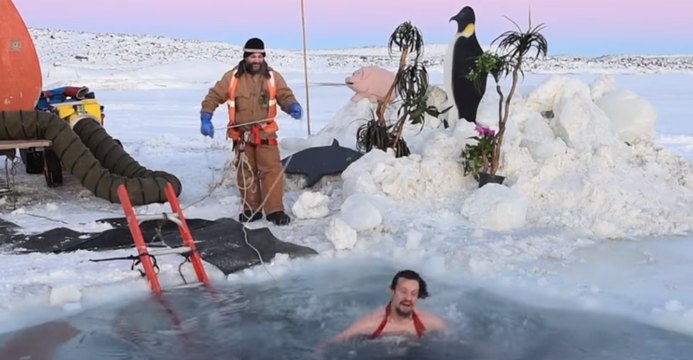 Antarctic Expeditioners Take Icy Cold Dip for Winter Solstice