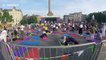 Londoners practise yoga on Trafalgar Square for international yoga day