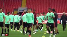 ronaldo all smiles in Portugal training