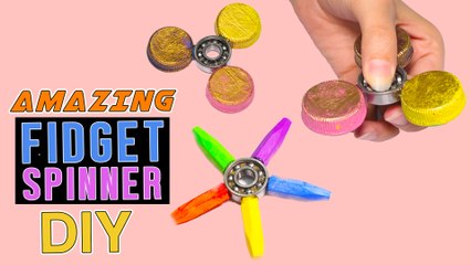 3 Minute Crafts / 2 ways to make fidget spinner DIYS / Crayon Hand Spinner & Bottle Cap fidget hacks