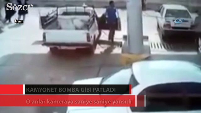 Kamyonet bomba gibi patladı