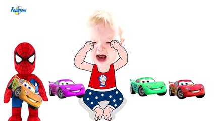 Bad Baby crying and learn colors-Colorful Cars vs Spider-Man- Finger Family