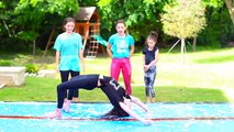 FUNNY SLIP N SLIDE GYMNASTICS CHALLENGE! (ft. Hayley & Annie LeBlanc from Bratayley)