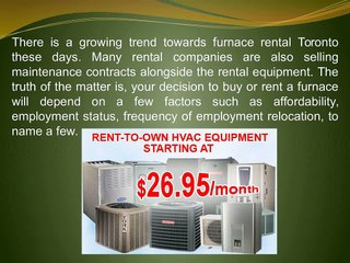 Benefits of Furnace Rental Toronto