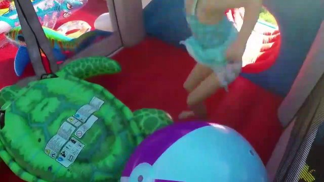 HUGE INFLATABLE SHARK WATERSLIDE and OUTDOOR BOUNCER BallPit Frozen Beach Ball, Sharks