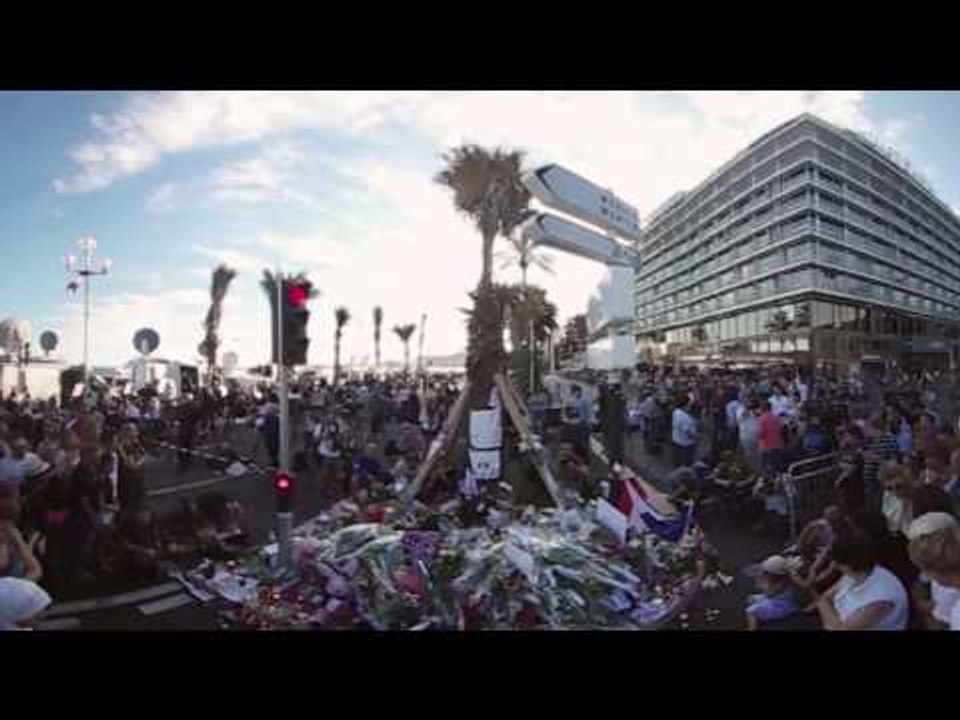Nice 360: Flowers & candles at improvised memorial to mourn truck rampage victims day after attack