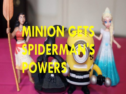 MINION GETS SPIDERMAN'S POWERS + MOANA DISNEY MARVEL ELSA FROZEN DREAMWORKS Toys Kids Video