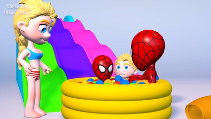 ELSA Bathing in NUTELLA ★ Spiderman Water Slide Fun Inflatable Kids Toys Superhero 3D Clay
