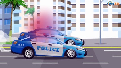 Police Car with Big Bus & Red Fire Truck - Real Race in Car Cartoon for Kids