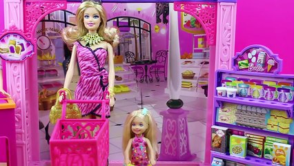 Las Hermanas de Barbie Van al Supermercado Juguetes de Cocina