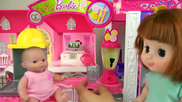 Baby doll and slide house toys playing baby sitter