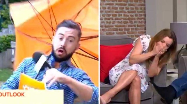 Cet animateur télé n'aurait pas dû prendre son parapluie par ce vent
