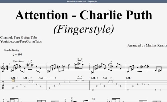 (Charlie Puth) Attention - Guitar Tab w/ Playing Video | Fingerstyle | Best Tab | HD 1080p
