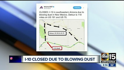 Blowing dust prompts I-10 closure in southeastern Arizona