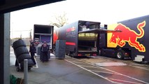 Red Bull Racing Trucks. Packed up and heading to Formula One's first test in Barcelona
