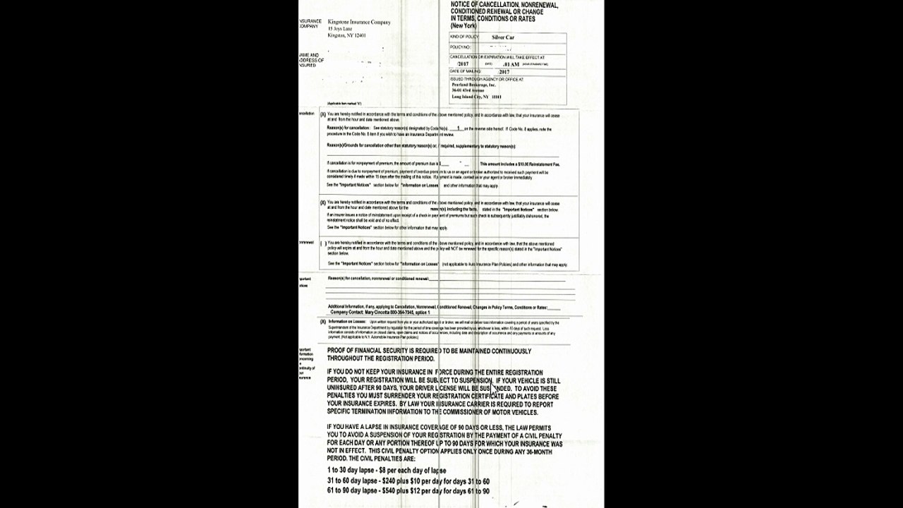 Notice of cancellation nonrenewable or change in terms