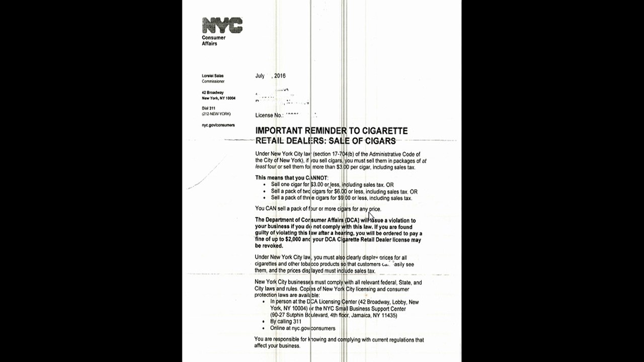 Cigarette retail dealer sale of cigars
