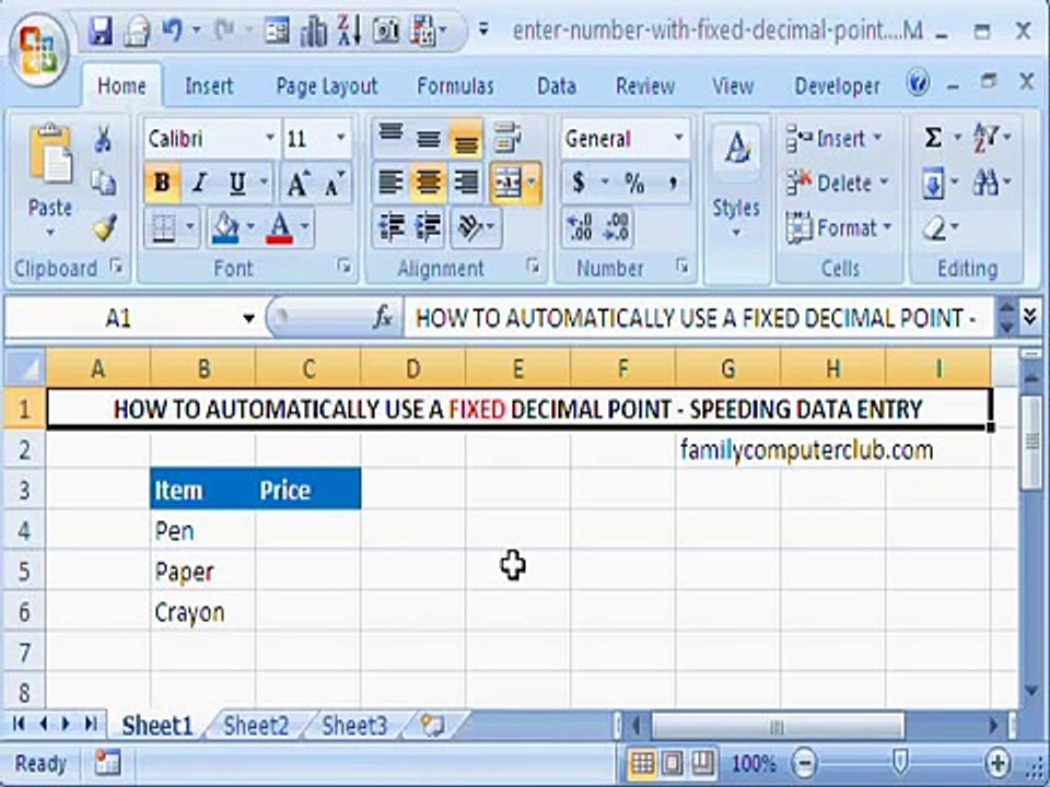 speed up data entry of decimal numbers in MS-Excel