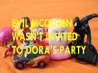 EVIL MCQUEEN WASN'T INVITED TO DORA'S PARTY + SKYE SPIDERMAN BOOTS GIDGET TSLOP Toys Kids Video
