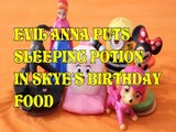 EVIL ANNA PUTS SLEEPING POTION IN SKYE'S BIRTHDAY FOOD    SPIDERMAN GIDGET MINION MINNIE MOUSE Kids Video