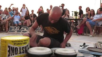 Dario Rossi Techno Street Drummer at Kumharas IBIZA - BLOOP'N'SUNSET part of Bloop Festival 2015