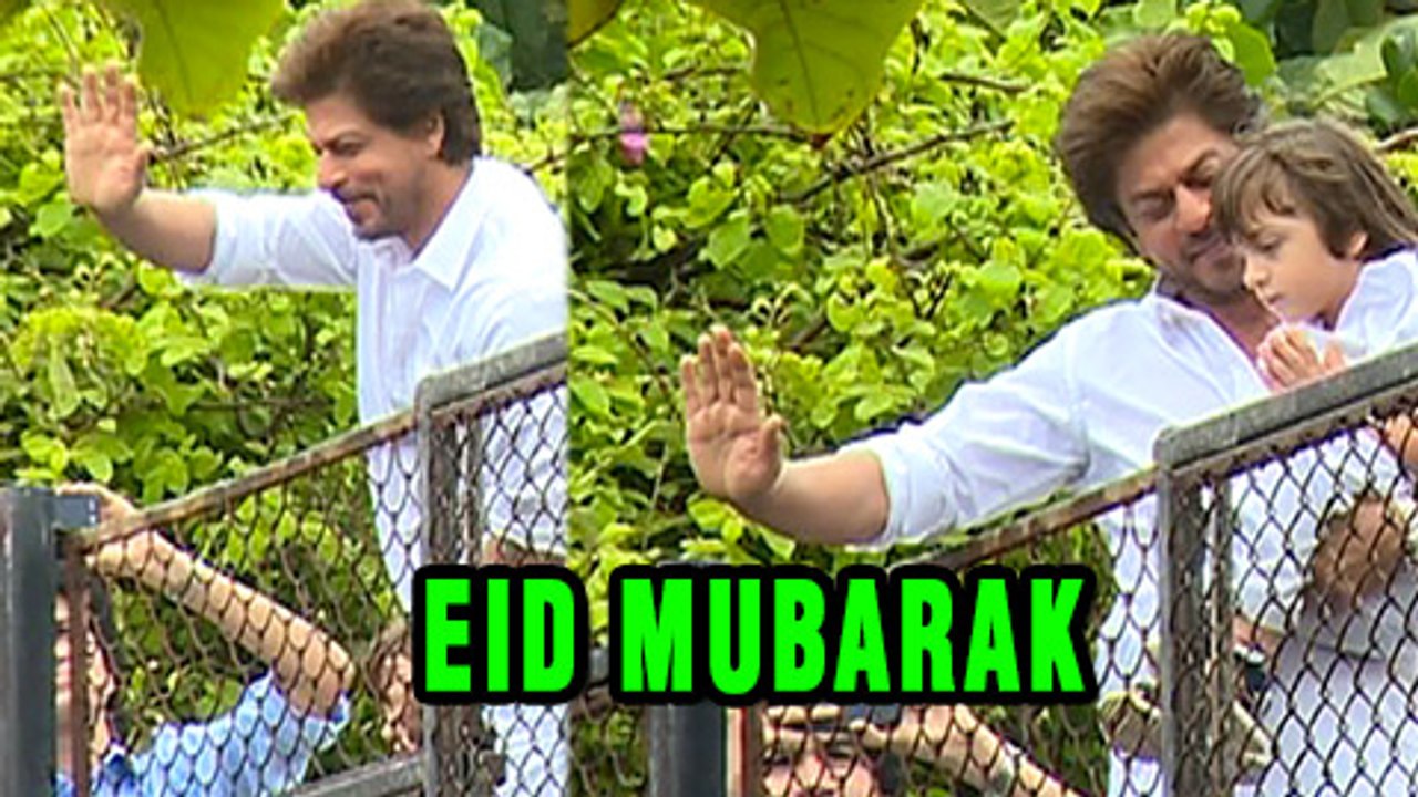 Shahrukh Khan And Abram Waving At Fans Wishes Eid Mubarak From Mannat