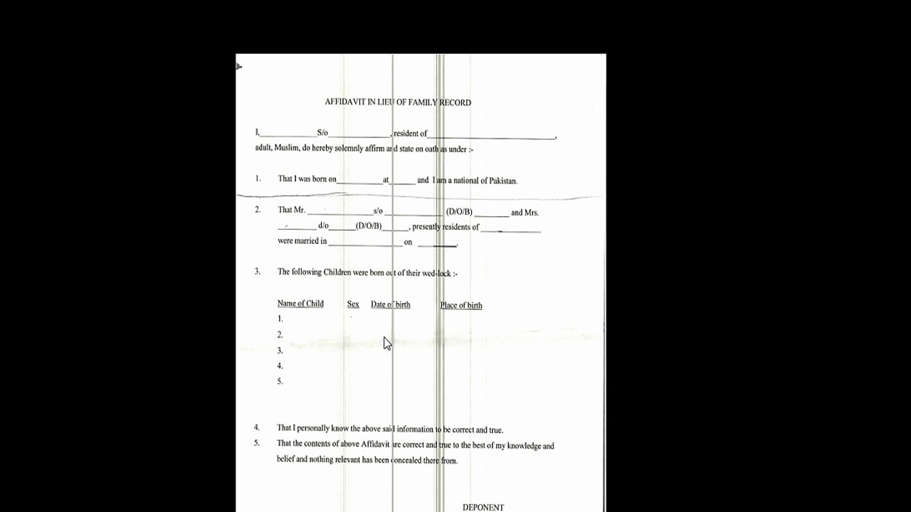 Affidavit in LIEU of family records