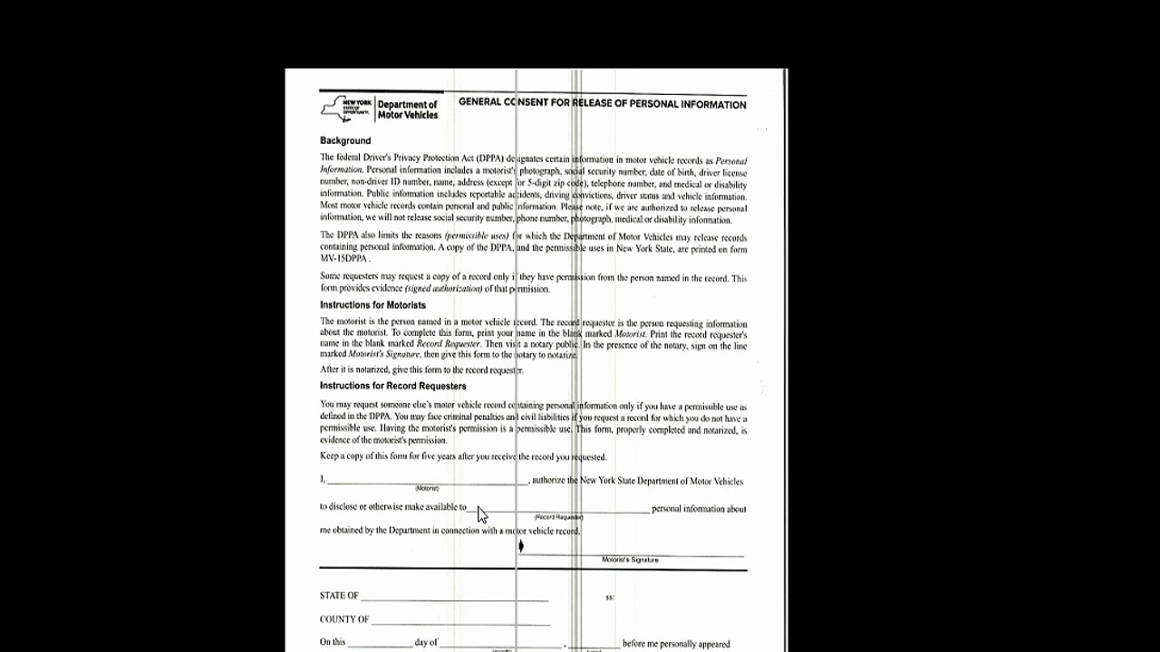 DMV GENERAL CONSENT FOR RELEASE OR PERSONAL INFORMATION