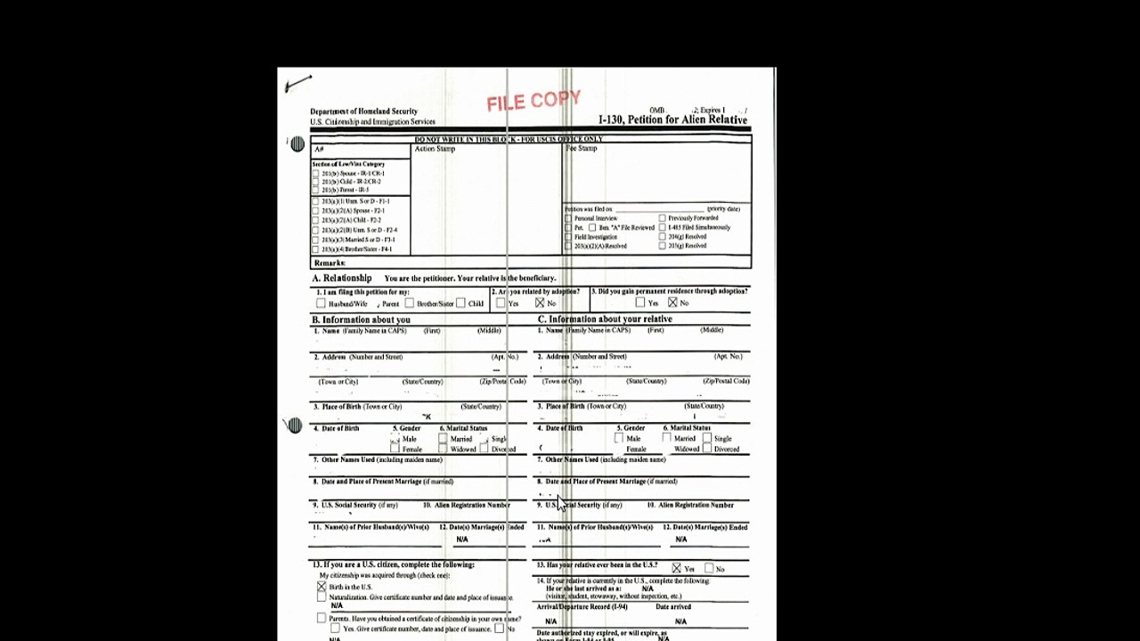 I-130 PETITION FOR ALIEN RELATIVE