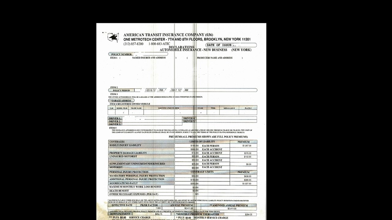Insurance dec page for FHV vehicles