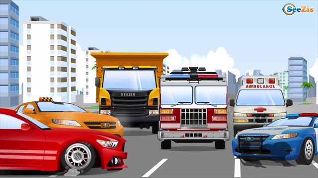 Ambulans, Yarış Arabası ve İtfaiye kamyonu - Kurtarma ekibi - Video çocuk için - Yeni çizgi filmleri