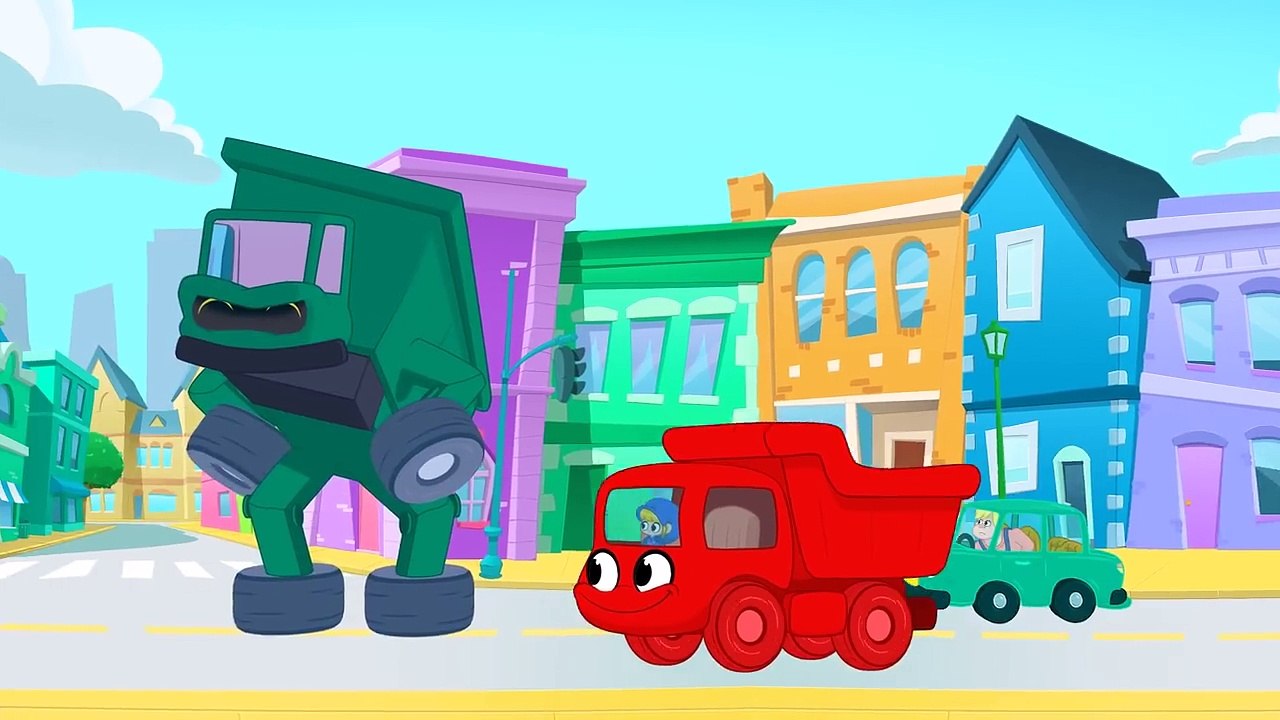 Giant Girl Mila plays with real fire trucks police cars and vehicles as toys. Bad Baby Morphle o