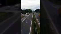 Truck keeps on driving while on fire!