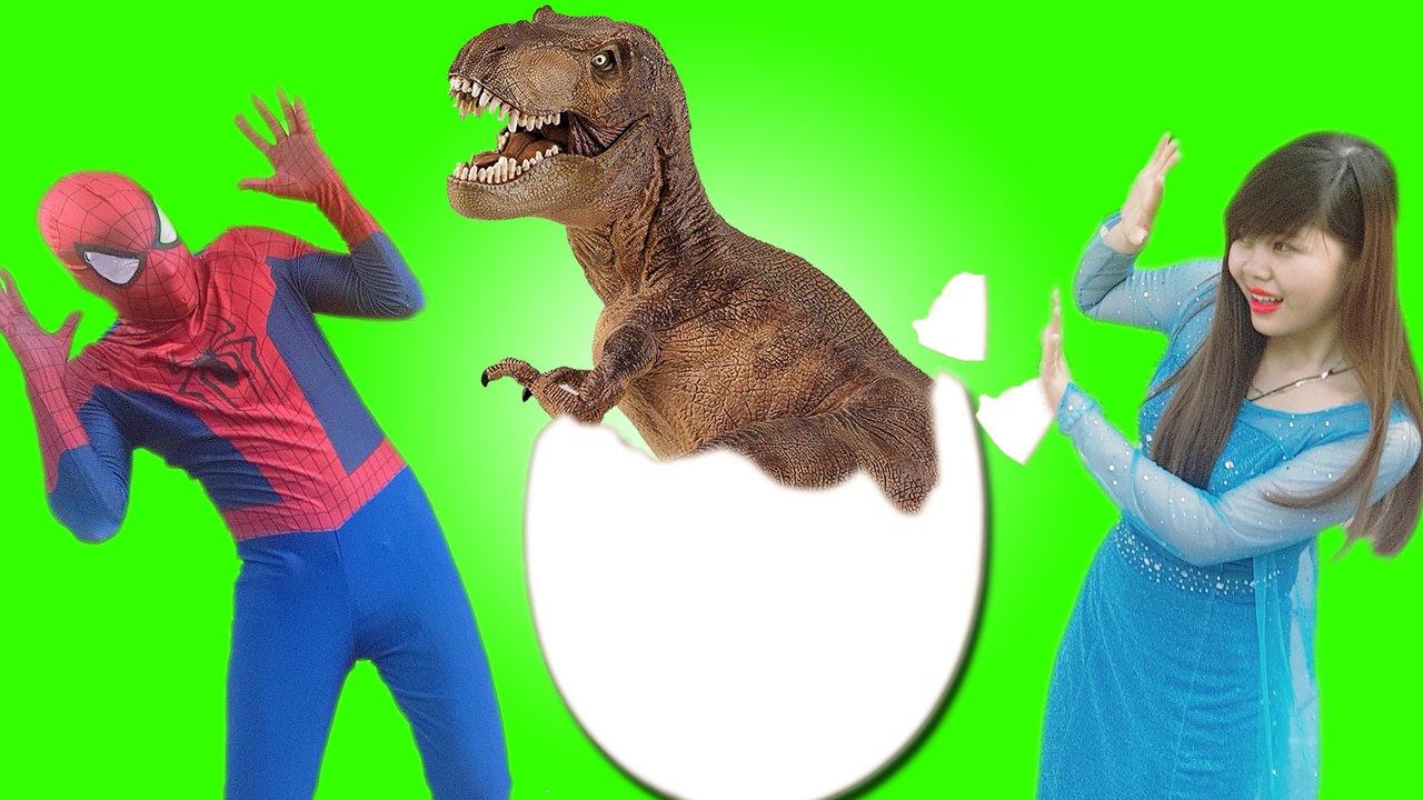 GIANT EGG SURPRISE DINOSAUR with Spiderman Frozen Elsa Superman & Joker Maleficent Superhero funny