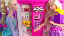 Disney Frozen Queen Elsa Doll Stocks Barbie Vending Machine with Shopkins Season 4 5 Packs