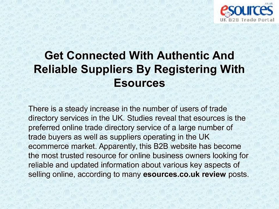 Get Connected With Authentic And Reliable Suppliers By Registering With Esources