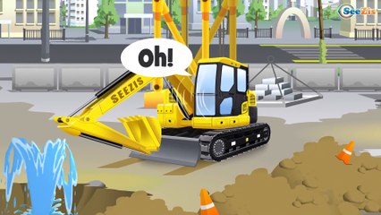 Color Tractor & JCB Excavator With Truck & Crane For Children | Construction Animation Cartoons