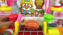 Baby doll and grill kitchen food cooking toys play
