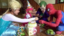 Masha scares of Elsas trumpet from the TV w/ Spiderman, Joker | Funny Masha Video