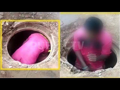 Manhole Cleaning Done by a Boy in Hubli Inspite of Availability of Modern Equipments
