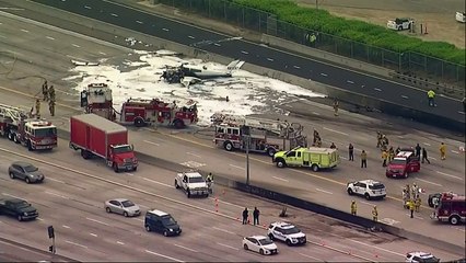 Plane crashes onto a freeway in California