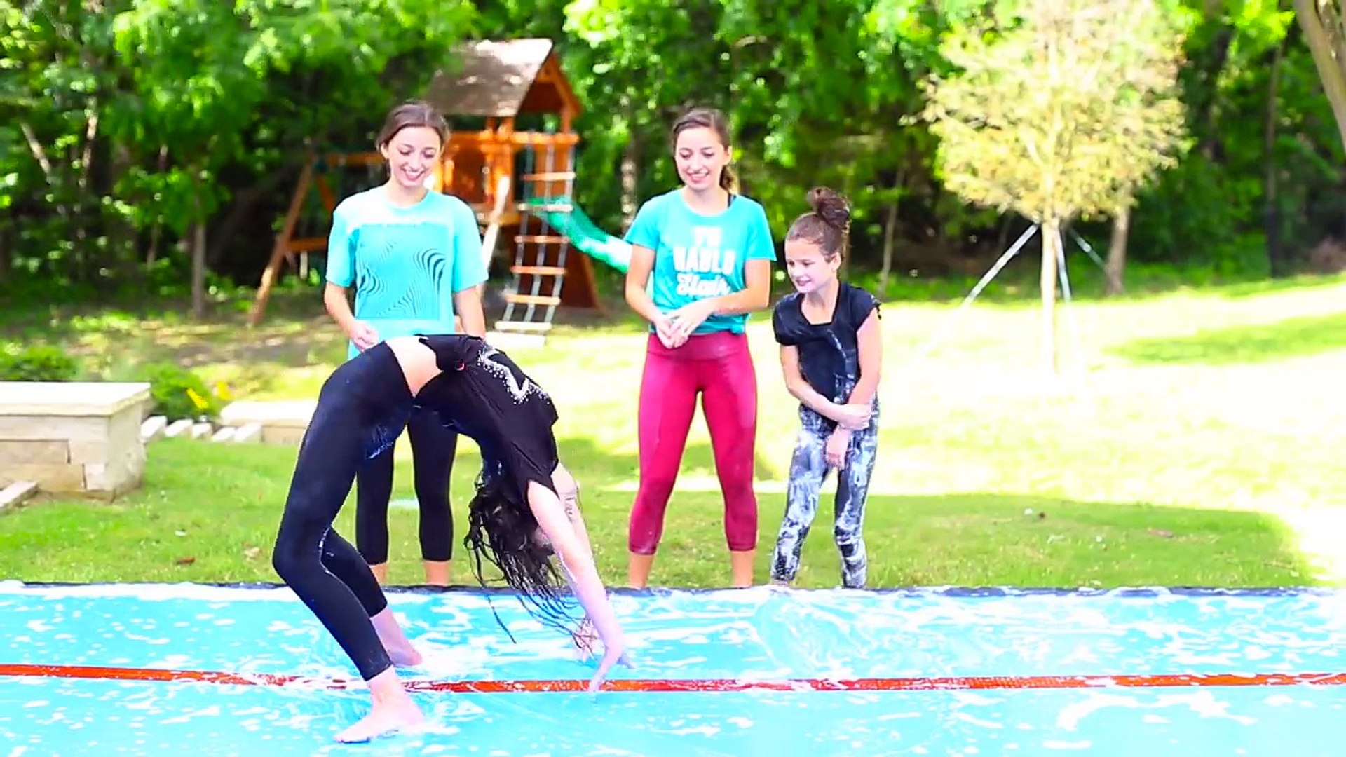 Funny Slip N Slide Gymnastics Challenge Ft Hayley Annie Leblanc From Bratayley Video Dailymotion
