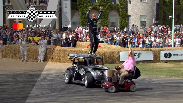 Terry Grant does donuts around mobility scooter at FOS