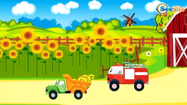 Grandes vehículos para niños pequeños. Camión de Bomberos, Carros de Carreras - Spanish Cartoons