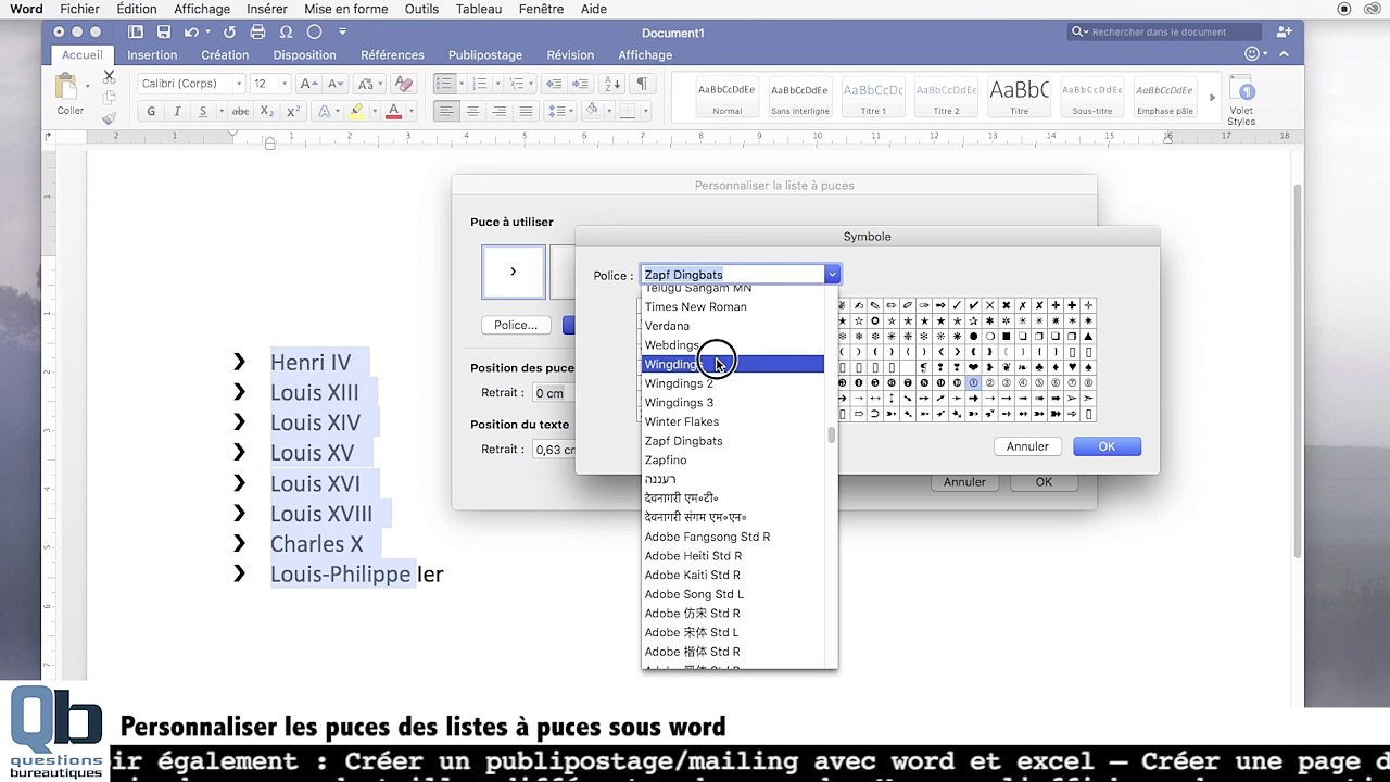 Liste à puce personnaliser une puce sous word Vidéo Dailymotion