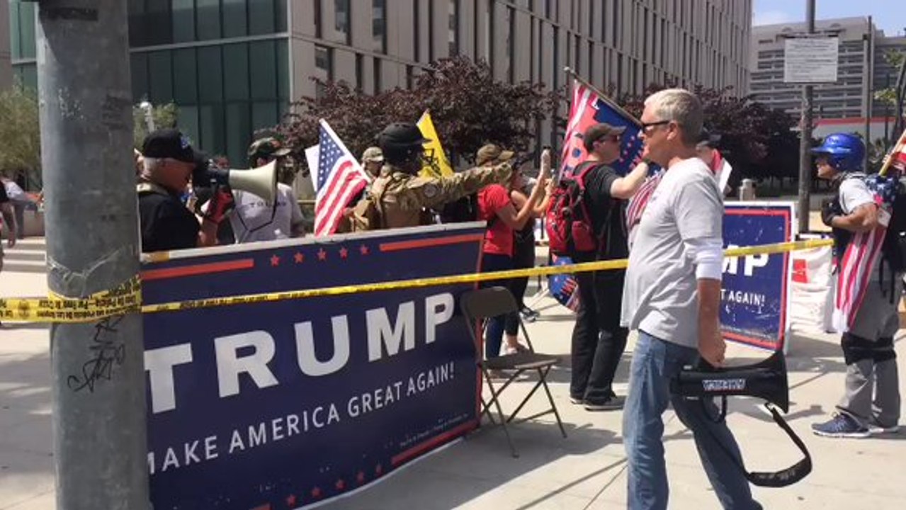 Protesters Exchange Words at Los Angeles Impeachment Rally